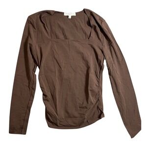 Dylan Ryan NYC Women's Size L Brown Square Neck Long Sleeve Ruched Top